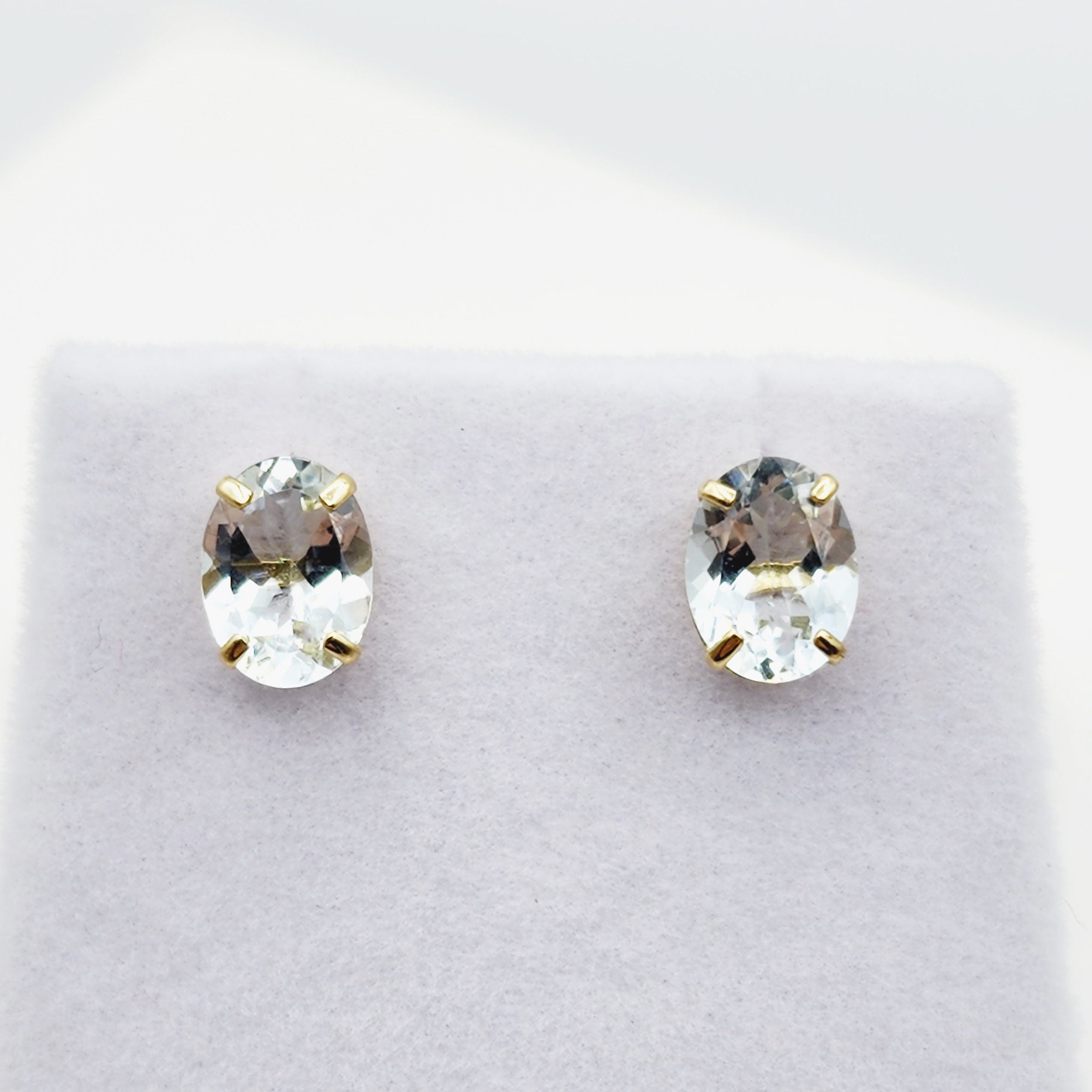 Gold Aquamarine Stud Earrings, 10K Yellow Gold Genuine Aquamarine 8x6mm Earrings, March Birthstone, Gemstone Jewelry,  Earrings For Women