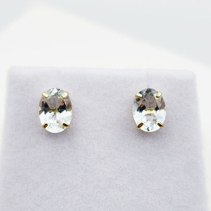 Gold Aquamarine Stud Earrings, 10K Yellow Gold Genuine Aquamarine 8x6mm Earrings, March Birthstone, Gemstone Jewelry,  Earrings For Women