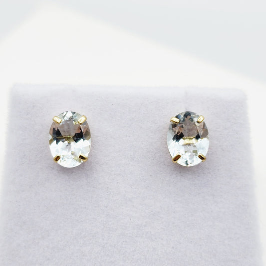 Gold Aquamarine Stud Earrings, 10K Yellow Gold Genuine Aquamarine 8x6mm Earrings, March Birthstone, Gemstone Jewelry,  Earrings For Women