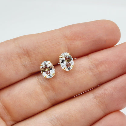 Gold Aquamarine Stud Earrings, 10K Yellow Gold Genuine Aquamarine 8x6mm Earrings, March Birthstone, Gemstone Jewelry,  Earrings For Women