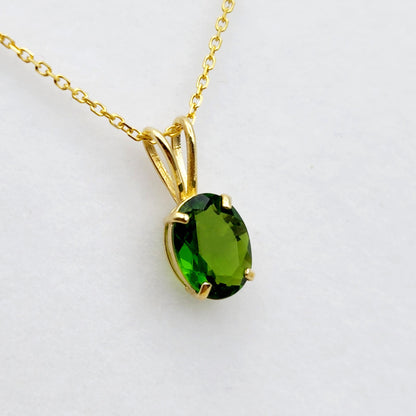 Gold Green Chrome Diopside Pendant Necklace, 10K Yellow Gold Chrome Diopside 8x6mm Pendant, Green Gemstone Necklace For Women, Gift For Her