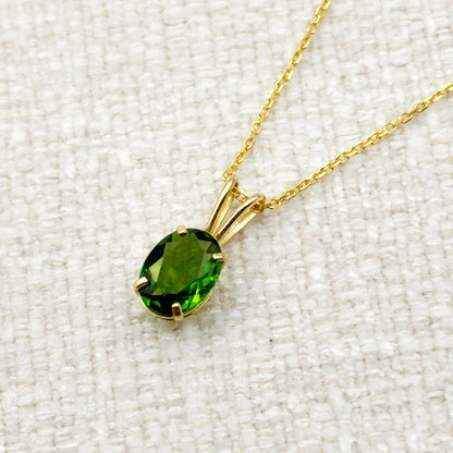 Gold Green Chrome Diopside Pendant Necklace, 10K Yellow Gold Chrome Diopside 8x6mm Pendant, Green Gemstone Necklace For Women, Gift For Her
