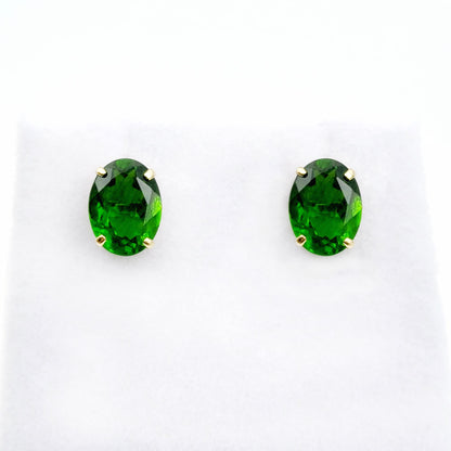 Gold Chrome Diopside Stud Earrings, 10K Yellow Gold Genuine Green Chrome Diopside 8x6mm Earrings, Gemstone Jewelry,  Earrings For Women