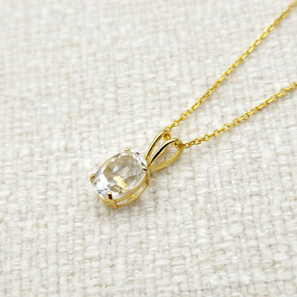 Gold White Topaz Pendant Necklace, 10K Yellow Gold White Topaz 8x6mm Pendant, Necklace For Her, Gift For Women, Gemstone Necklace