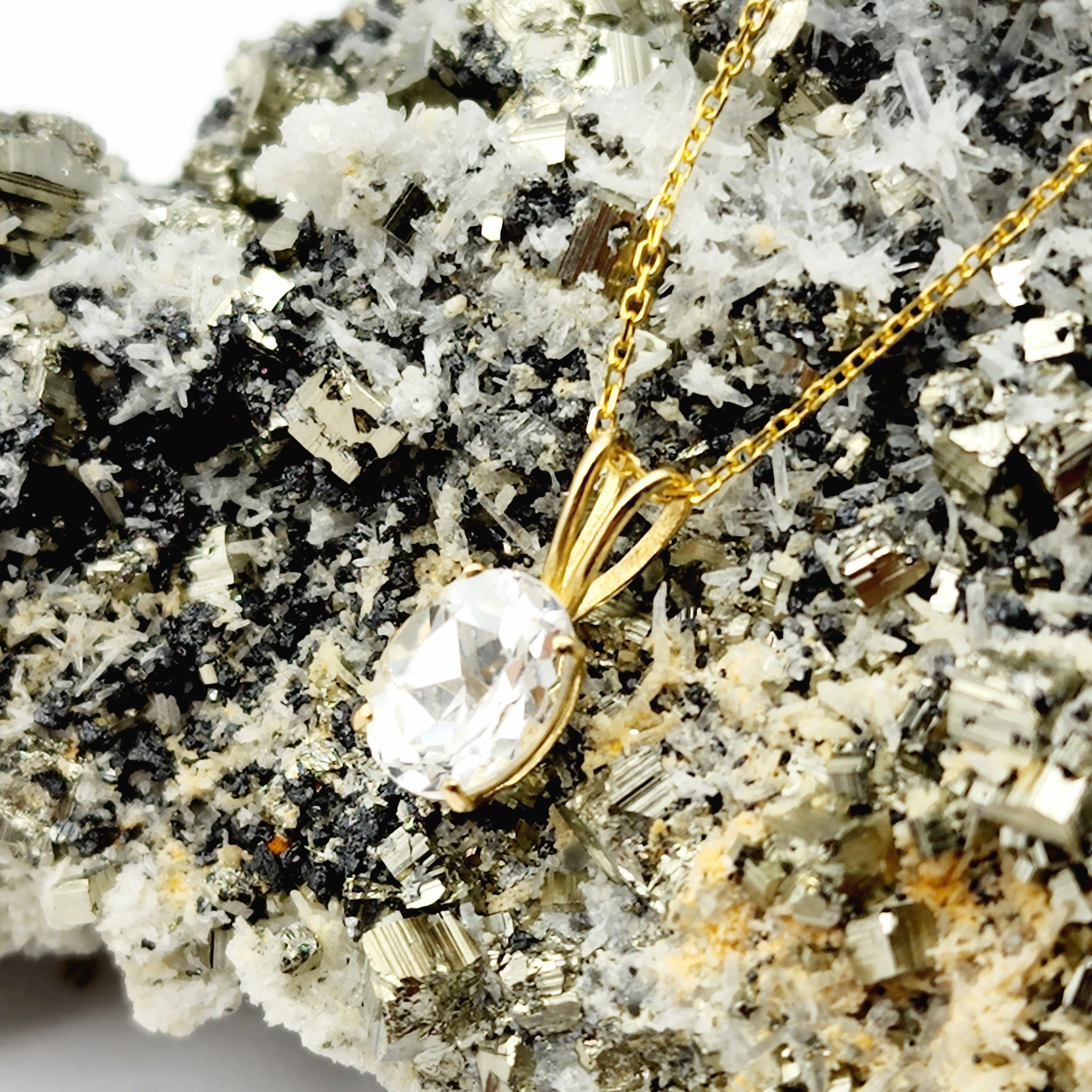 Gold White Topaz Pendant Necklace, 10K Yellow Gold White Topaz 8x6mm Pendant, Necklace For Her, Gift For Women, Gemstone Necklace