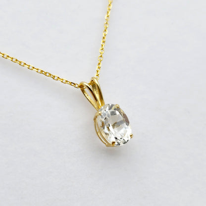 Gold White Topaz Pendant Necklace, 10K Yellow Gold White Topaz 8x6mm Pendant, Necklace For Her, Gift For Women, Gemstone Necklace