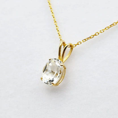 Gold White Topaz Pendant Necklace, 10K Yellow Gold White Topaz 8x6mm Pendant, Necklace For Her, Gift For Women, Gemstone Necklace