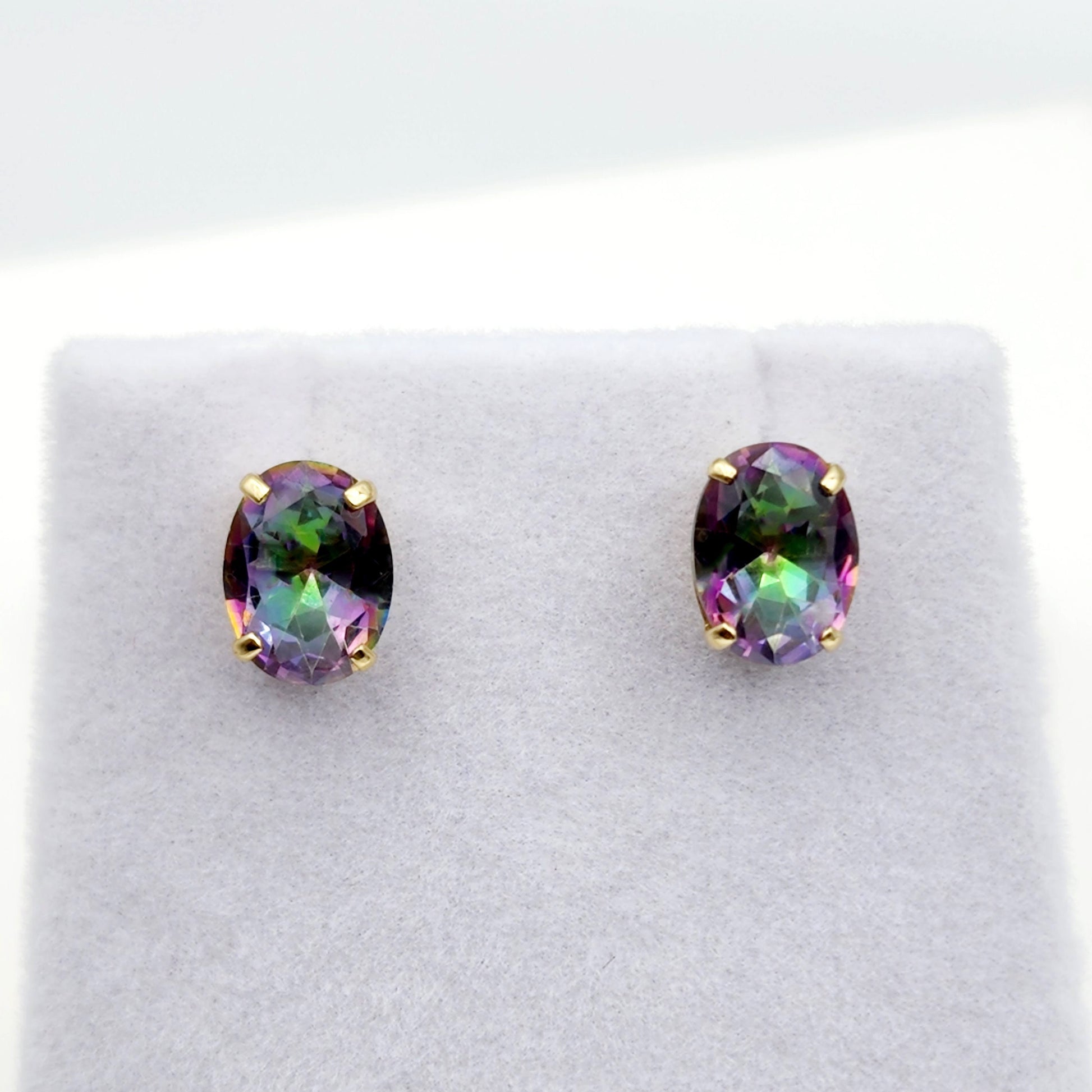 Gold Mystic Topaz Stud Earrings, 10K Yellow Gold Genuine Mystic