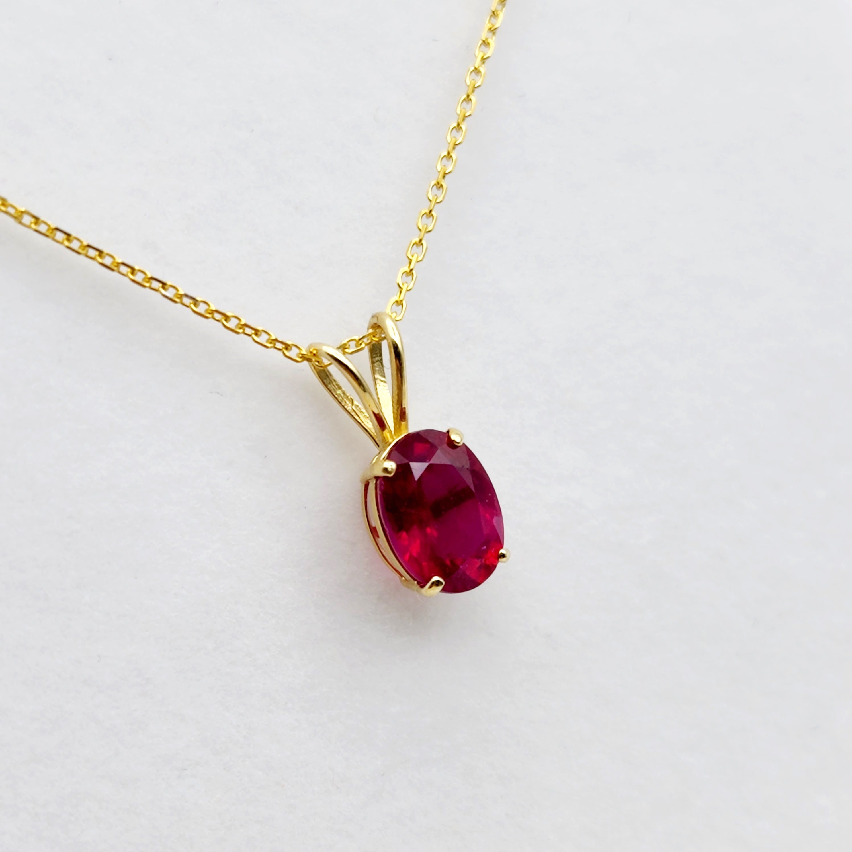 Gold Ruby Pendant Necklace, 10K Yellow Gold Ruby 8x6mm Pendant, Birthstone Necklace For Women, Gift For Her