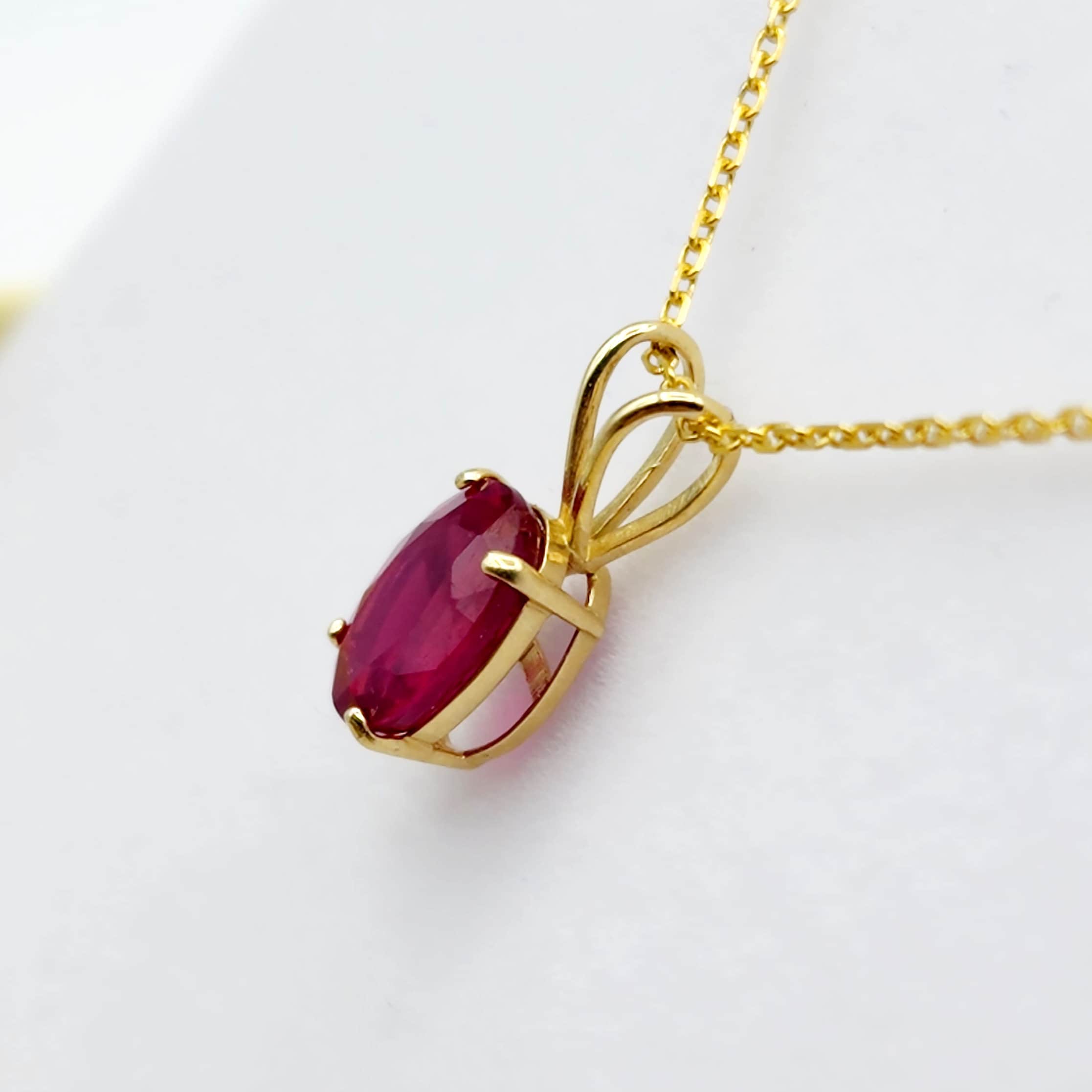 Gold Ruby Pendant Necklace, 10K Yellow Gold Ruby 8x6mm Pendant, Birthstone Necklace For Women, Gift For Her
