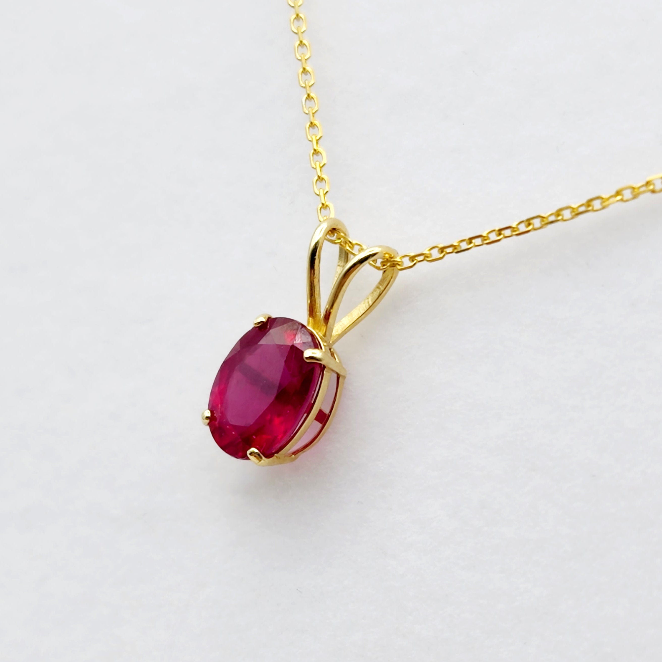 Gold Ruby Pendant Necklace, 10K Yellow Gold Ruby 8x6mm Pendant, Birthstone Necklace For Women, Gift For Her