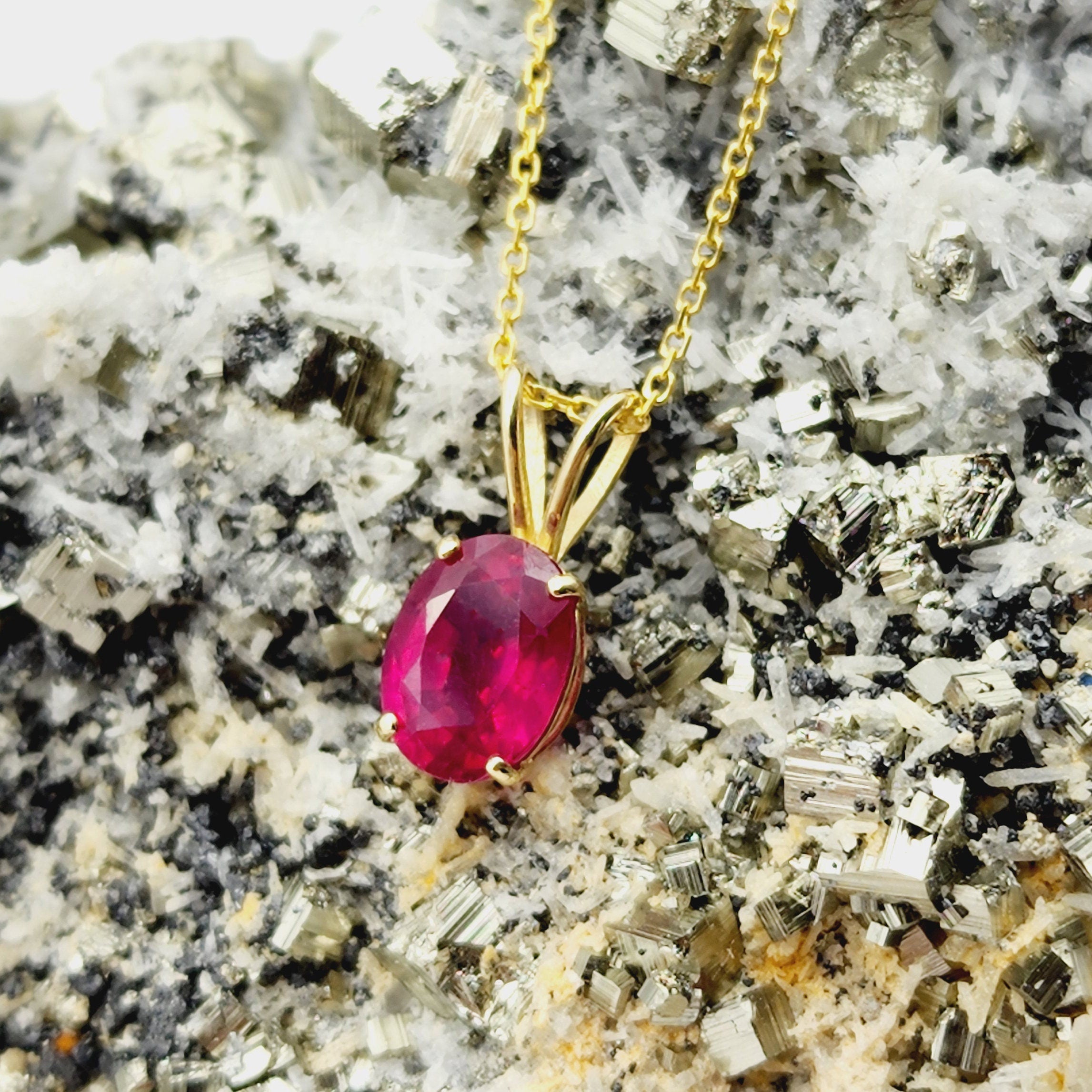 Gold Ruby Pendant Necklace, 10K Yellow Gold Ruby 8x6mm Pendant, Birthstone Necklace For Women, Gift For Her