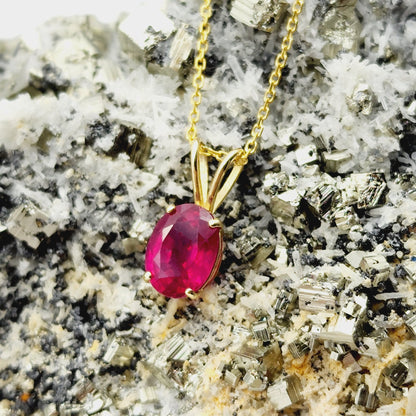 Gold Ruby Pendant Necklace, 10K Yellow Gold Ruby 8x6mm Pendant, Birthstone Necklace For Women, Gift For Her