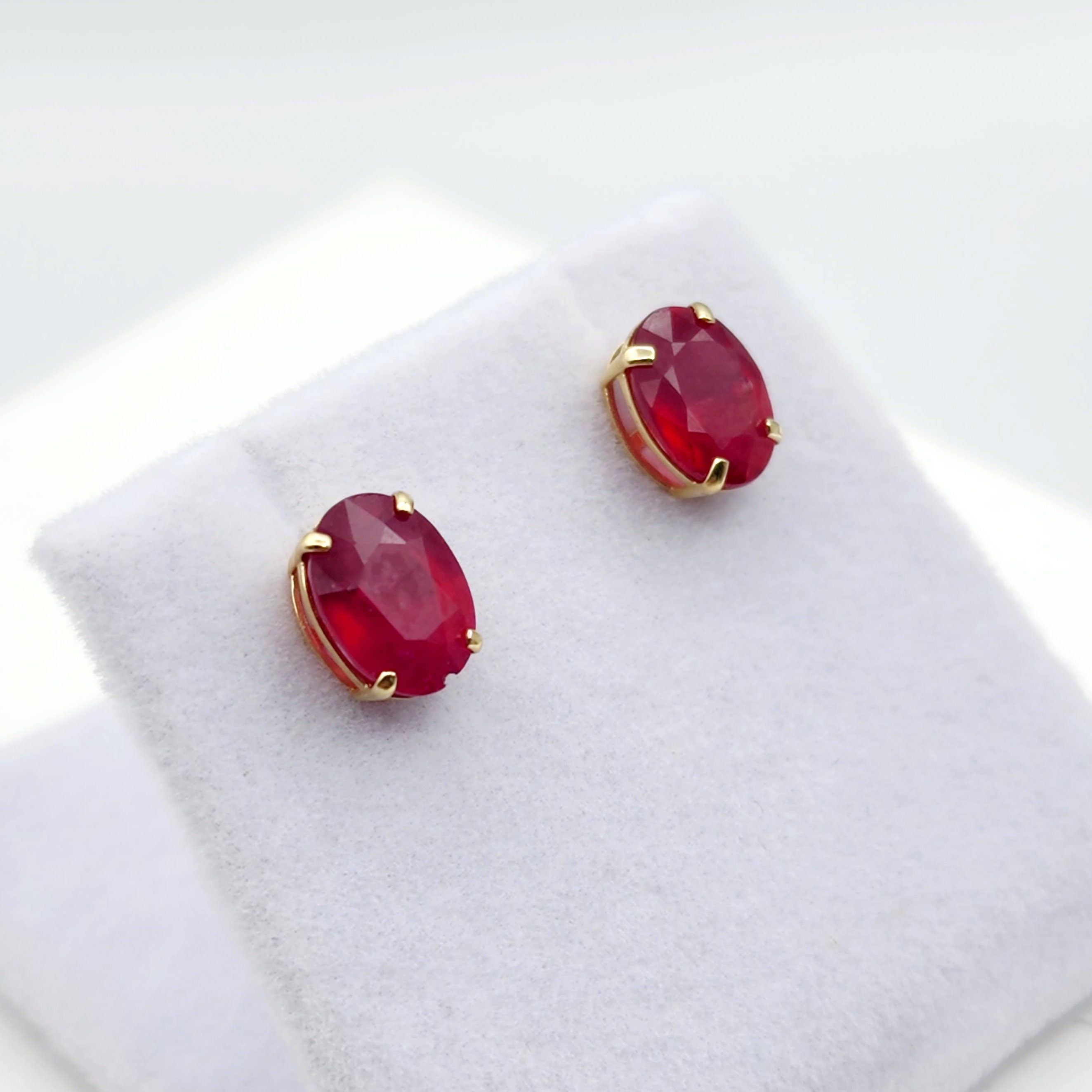 Gold Ruby Stud Earrings, 10K Yellow Gold Genuine Ruby 8x6mm Earrings, Gemstone Jewelry,  Earrings For Women