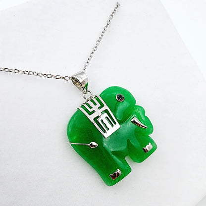 Sterling Silver Dyed Jade Elephant Necklace, Animal Pendant , Natural Jade Elephant Necklace, Elephant Jewelry