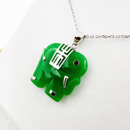 Sterling Silver Dyed Jade Elephant Necklace, Animal Pendant , Natural Jade Elephant Necklace, Elephant Jewelry