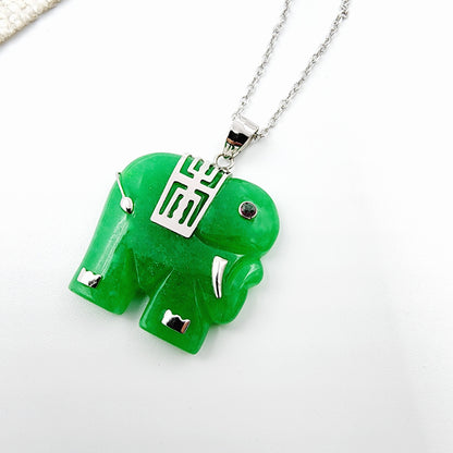 Sterling Silver Dyed Jade Elephant Necklace, Animal Pendant , Natural Jade Elephant Necklace, Elephant Jewelry
