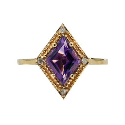 Gold Amethyst Ring, 14K Yellow Gold Amethyst 1.5ct with Diamond 0.04ct Ring, February Birthstone Ring, Rings For Women