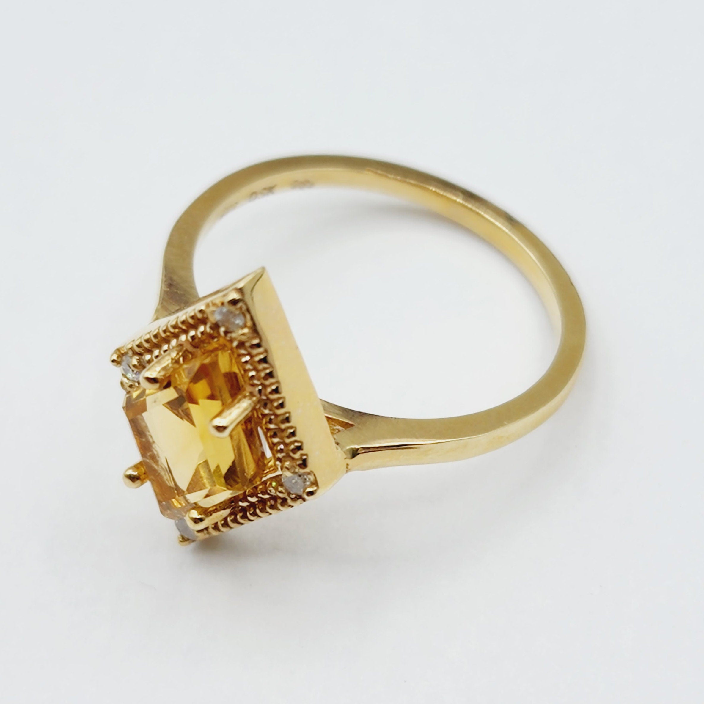 Gold Citrine Ring, 14K Yellow Gold Citrine 1.5ct with Diamond 0.04ct Ring, November Birthstone Ring For Women