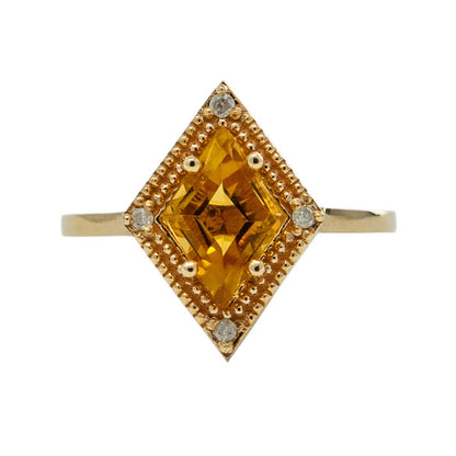 Gold Citrine Ring, 14K Yellow Gold Citrine 1.5ct with Diamond 0.04ct Ring, November Birthstone Ring For Women