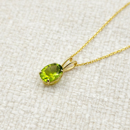 Gold Peridot Pendant Necklace, 10K Yellow Gold Peridot 8x6mm Pendant, Birthstone Necklace For Women, Gift For Her