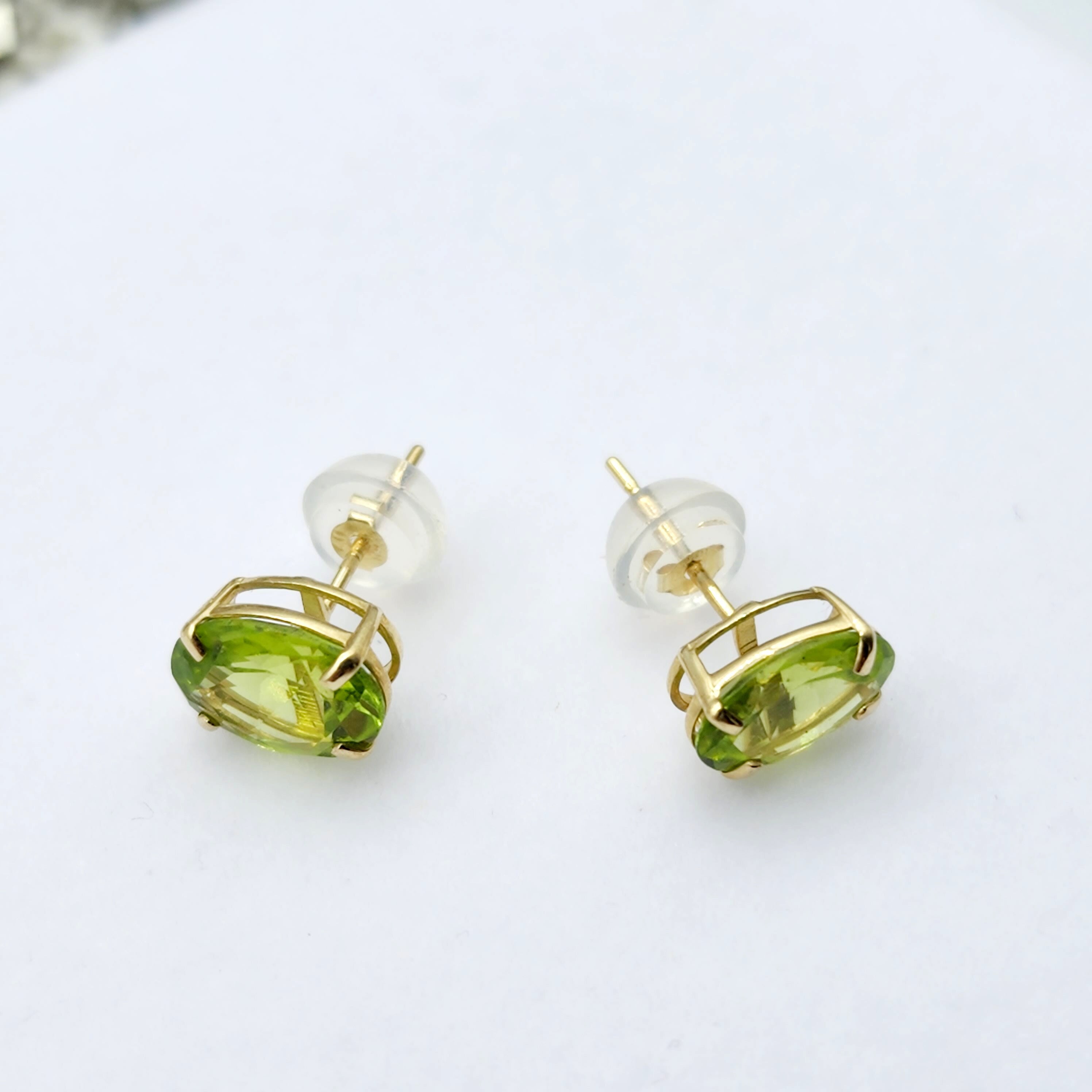 Gold Peridot Stud Earrings,10K Yellow Gold Genuine Peridot 8x6mm Earrings, Gemstone Jewelry for Women, Earrings For Women, August Birthstone