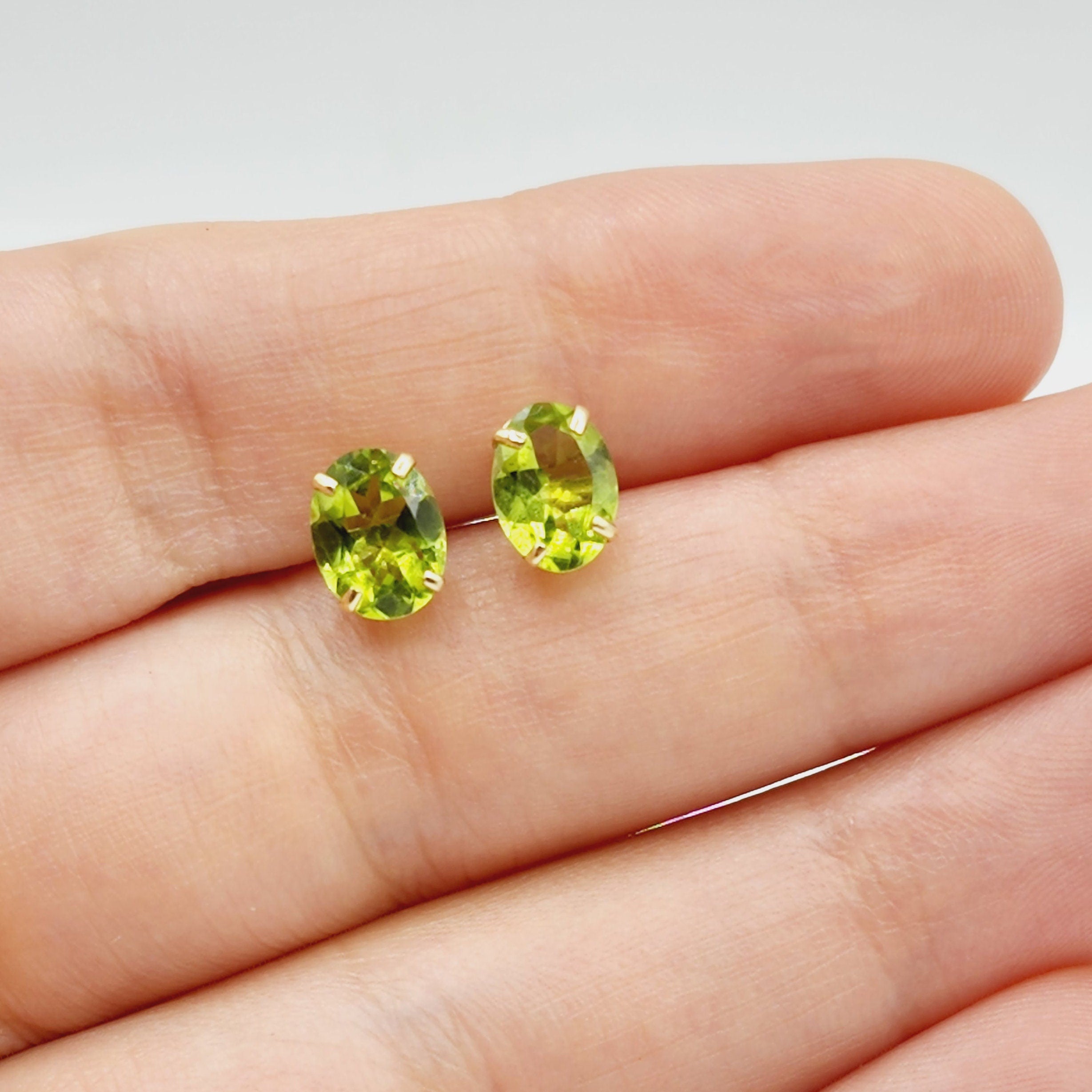Gold Peridot Stud Earrings,10K Yellow Gold Genuine Peridot 8x6mm Earrings, Gemstone Jewelry for Women, Earrings For Women, August Birthstone
