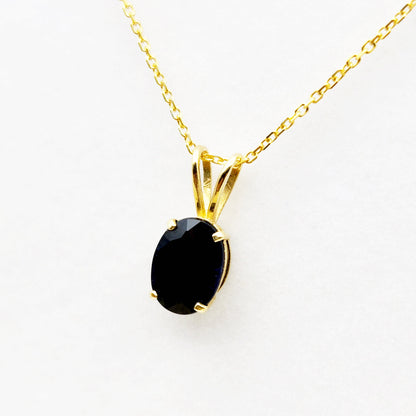 Gold Blue Sapphire Pendant Necklace, 10K Yellow Gold Natural Blue Sapphire 8x6mm Pendant, Birthstone Necklace, September Birthstone