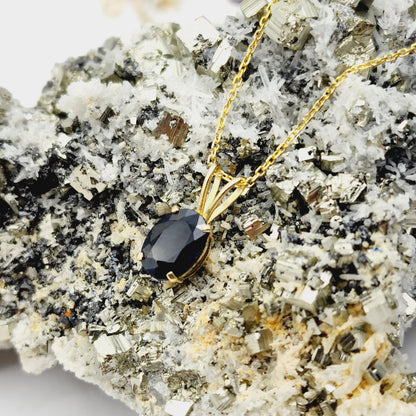 Gold Blue Sapphire Pendant Necklace, 10K Yellow Gold Natural Blue Sapphire 8x6mm Pendant, Birthstone Necklace, September Birthstone