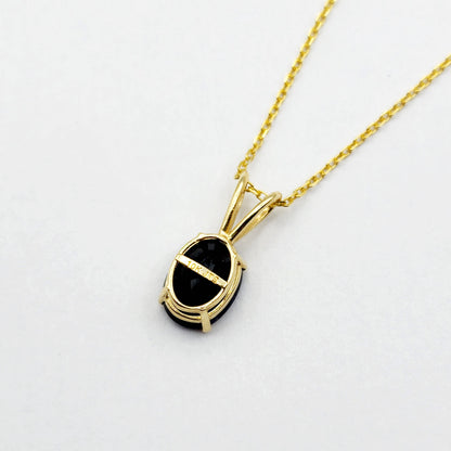 Gold Blue Sapphire Pendant Necklace, 10K Yellow Gold Natural Blue Sapphire 8x6mm Pendant, Birthstone Necklace, September Birthstone