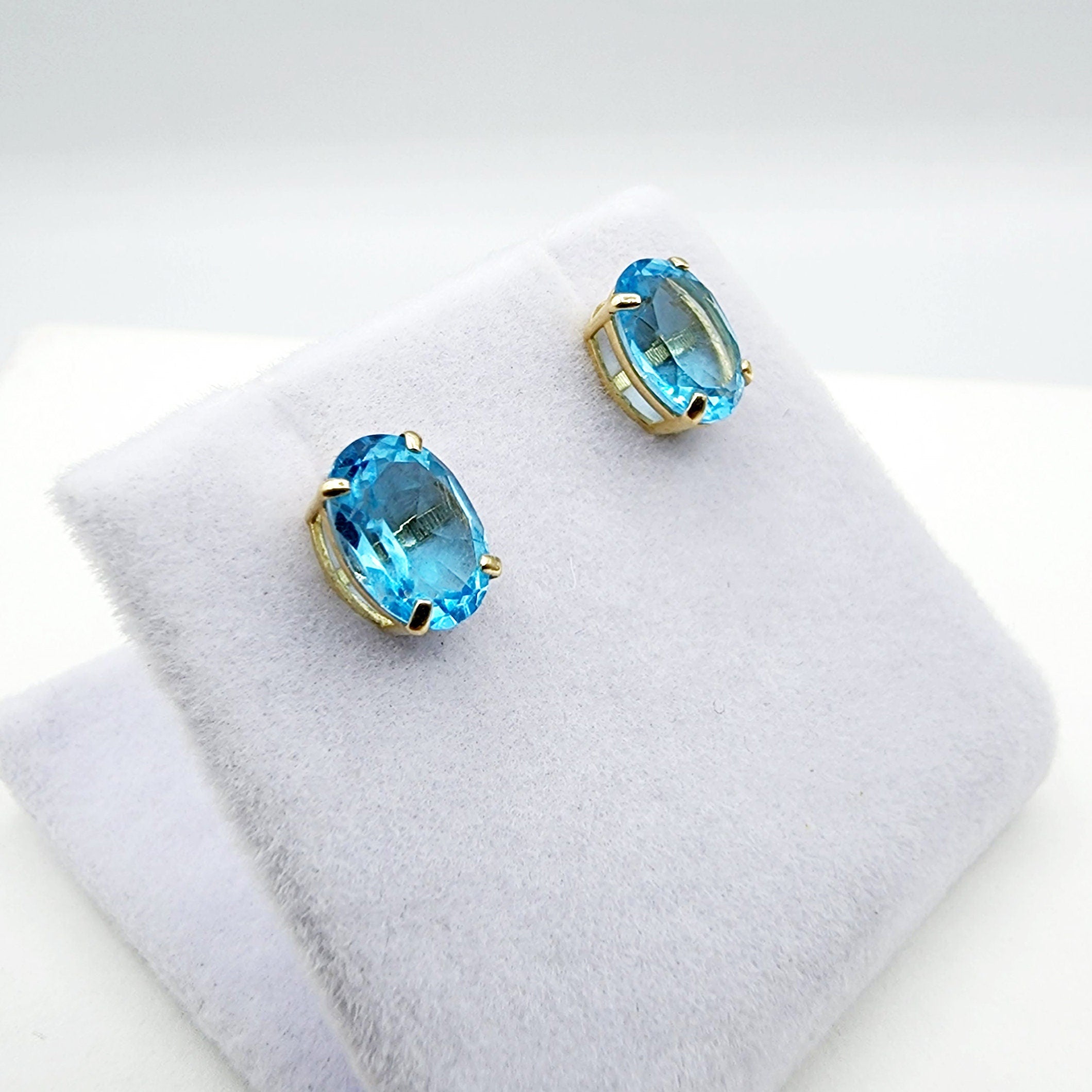 Gold Blue Topaz Stud Earrings, 10K Yellow Gold Genuine Blue Topaz 8x6mm Earrings, Gemstone Jewelry, Earrings For Women, December Birthstone