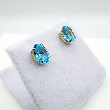 Gold Blue Topaz Stud Earrings, 10K Yellow Gold Genuine Blue Topaz 8x6mm Earrings, Gemstone Jewelry, Earrings For Women, December Birthstone