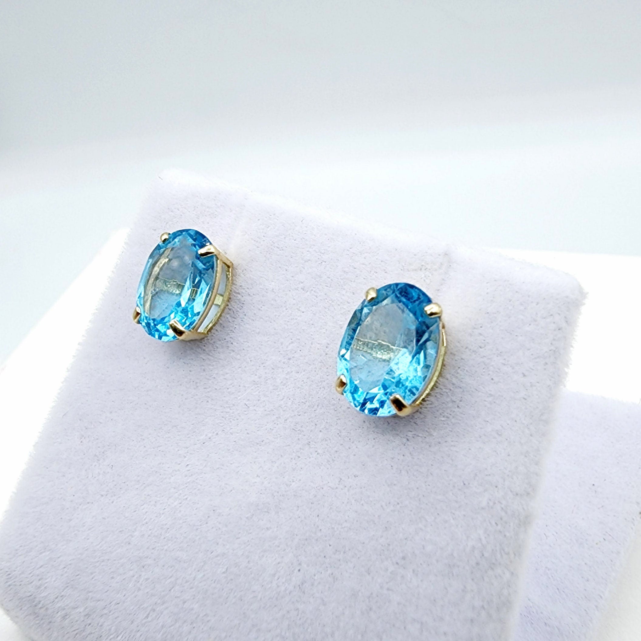 Gold Blue Topaz Stud Earrings, 10K Yellow Gold Genuine Blue Topaz 8x6mm Earrings, Gemstone Jewelry, Earrings For Women, December Birthstone