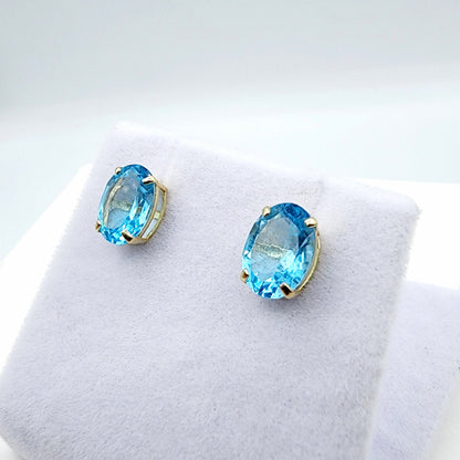 Gold Blue Topaz Stud Earrings, 10K Yellow Gold Genuine Blue Topaz 8x6mm Earrings, Gemstone Jewelry, Earrings For Women, December Birthstone