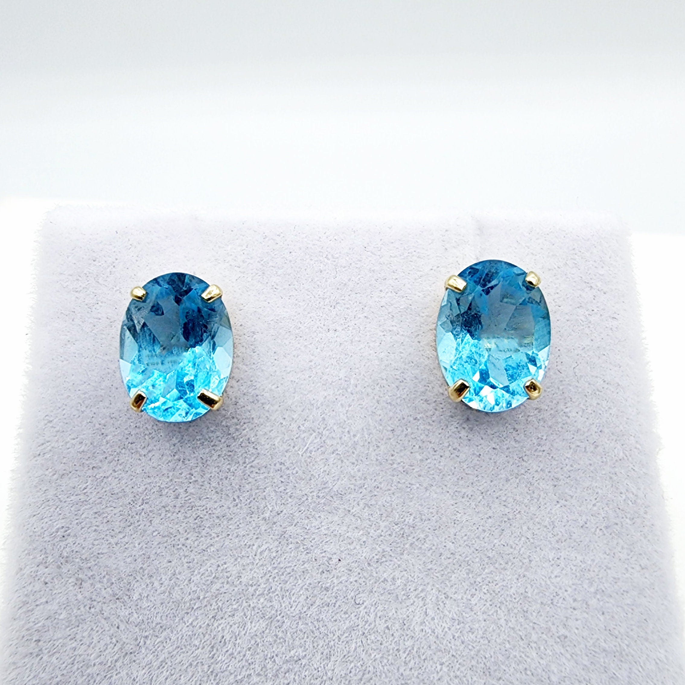 Gold Blue Topaz Stud Earrings, 10K Yellow Gold Genuine Blue Topaz 8x6mm Earrings, Gemstone Jewelry, Earrings For Women, December Birthstone