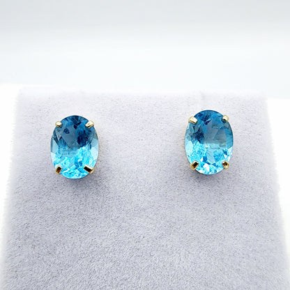 Gold Blue Topaz Stud Earrings, 10K Yellow Gold Genuine Blue Topaz 8x6mm Earrings, Gemstone Jewelry, Earrings For Women, December Birthstone