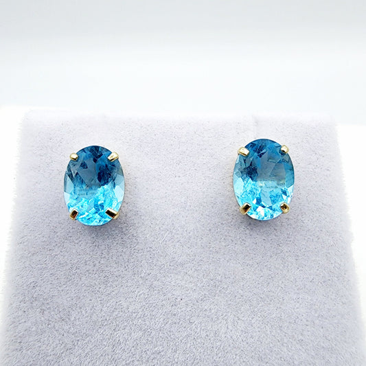 Gold Blue Topaz Stud Earrings, 10K Yellow Gold Genuine Blue Topaz 8x6mm Earrings, Gemstone Jewelry, Earrings For Women, December Birthstone