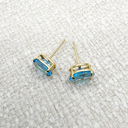 Gold Blue Topaz Stud Earrings, 10K Yellow Gold Genuine Blue Topaz 8x6mm Earrings, Gemstone Jewelry, Earrings For Women, December Birthstone