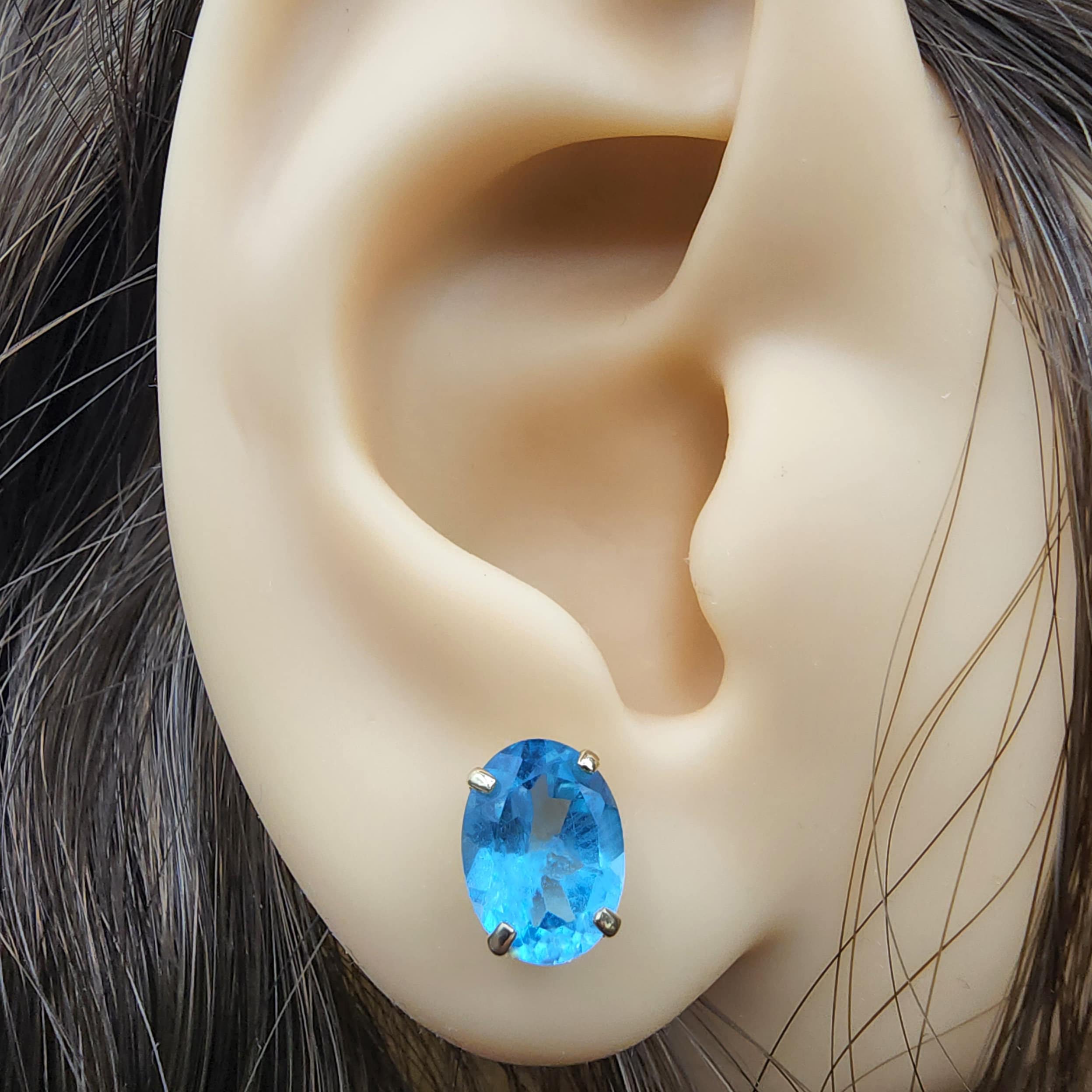 Gold Blue Topaz Stud Earrings, 10K Yellow Gold Genuine Blue Topaz 8x6mm Earrings, Gemstone Jewelry, Earrings For Women, December Birthstone
