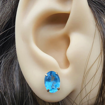 Gold Blue Topaz Stud Earrings, 10K Yellow Gold Genuine Blue Topaz 8x6mm Earrings, Gemstone Jewelry, Earrings For Women, December Birthstone