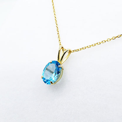 Gold Blue Topaz Pendant Necklace, 10K Yellow Gold Blue Topaz 8x6mm Pendant, December Birthstone, Topaz Jewelry, Birthday Gift For Her