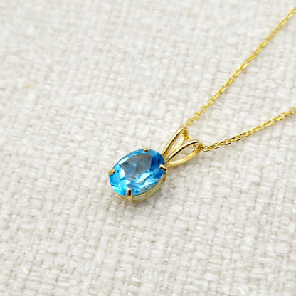 Gold Blue Topaz Pendant Necklace, 10K Yellow Gold Blue Topaz 8x6mm Pendant, December Birthstone, Topaz Jewelry, Birthday Gift For Her