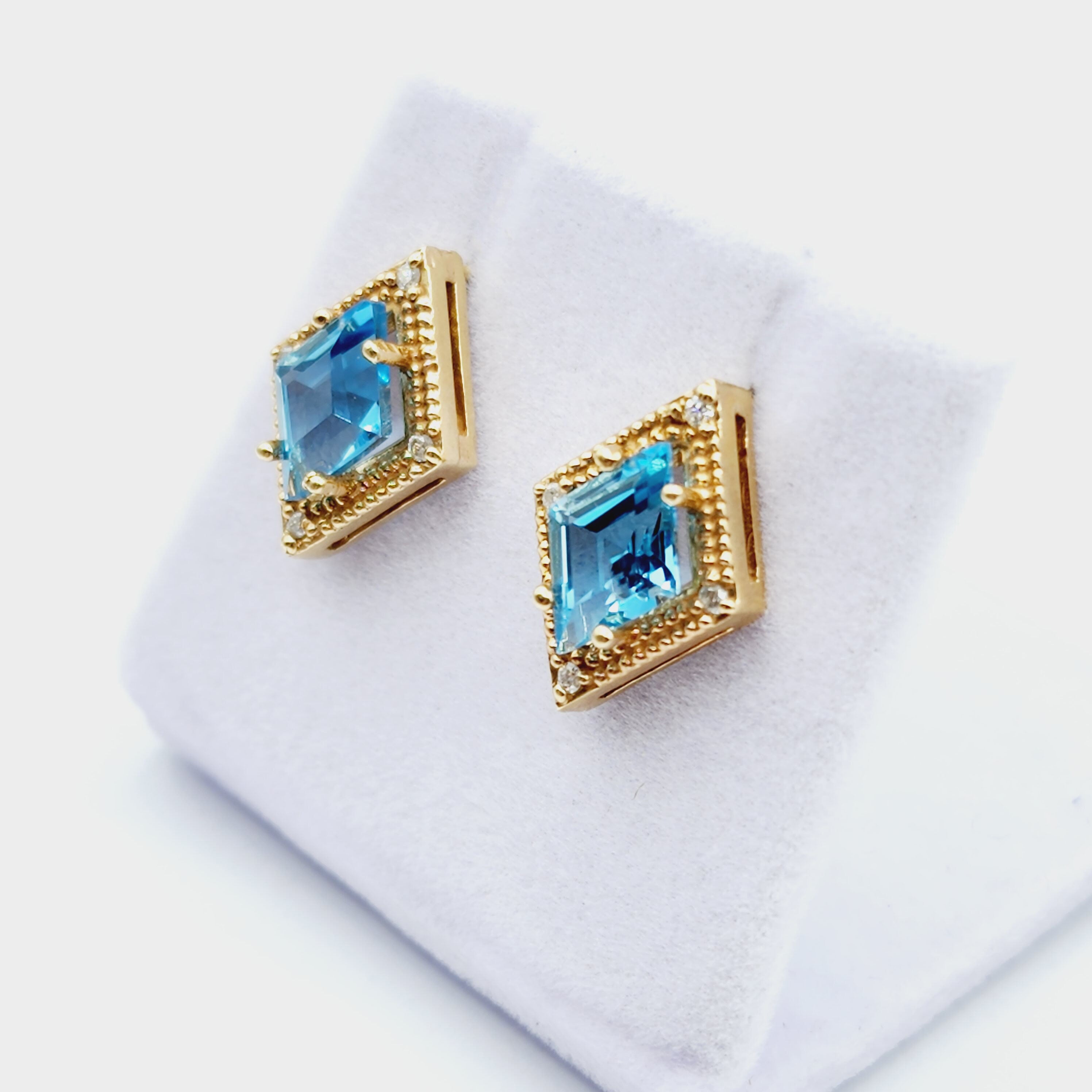 Gold Blue Topaz Stud Earrings, 14K Yellow Gold Blue Topaz 3.0cts Stud Earrings, Handmade Earrings, Gemstone Earrings, December Birthstone