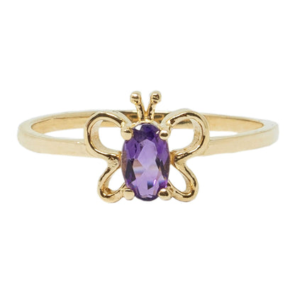 10K Yellow Gold Butterfly Baby Ring With 5x3mm Oval Genuine Gemstone, Ring For Baby, Gift For Baby, Kids Gemstone Ring, Child Gold Ring