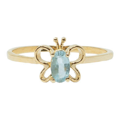 10K Yellow Gold Butterfly Baby Ring With 5x3mm Oval Genuine Gemstone, Ring For Baby, Gift For Baby, Kids Gemstone Ring, Child Gold Ring