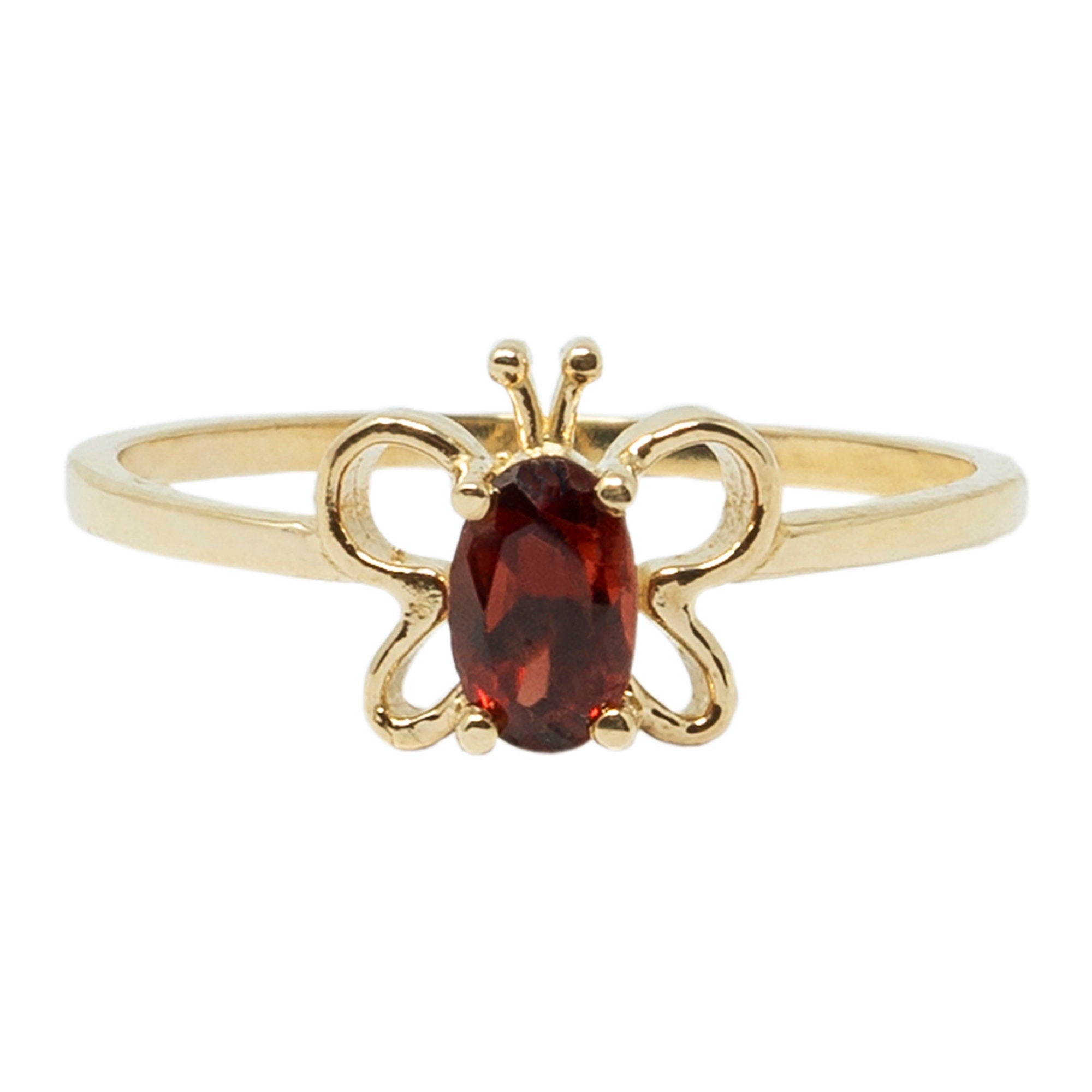 10K Yellow Gold Butterfly Baby Ring With 5x3mm Oval Genuine Gemstone, Ring For Baby, Gift For Baby, Kids Gemstone Ring, Child Gold Ring