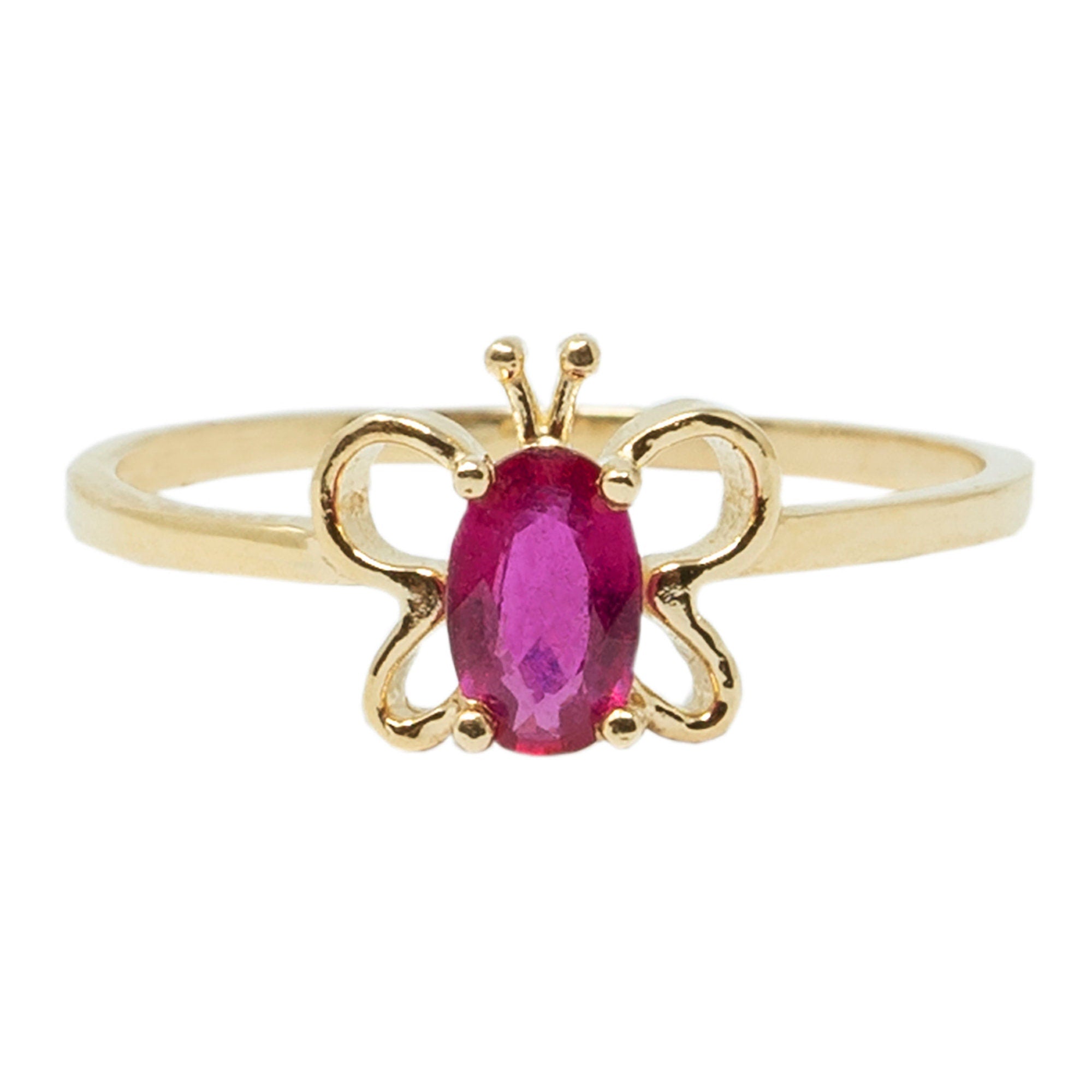 10K Yellow Gold Butterfly Baby Ring With 5x3mm Oval Genuine Gemstone, Ring For Baby, Gift For Baby, Kids Gemstone Ring, Child Gold Ring