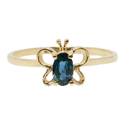 10K Yellow Gold Butterfly Baby Ring With 5x3mm Oval Genuine Gemstone, Ring For Baby, Gift For Baby, Kids Gemstone Ring, Child Gold Ring