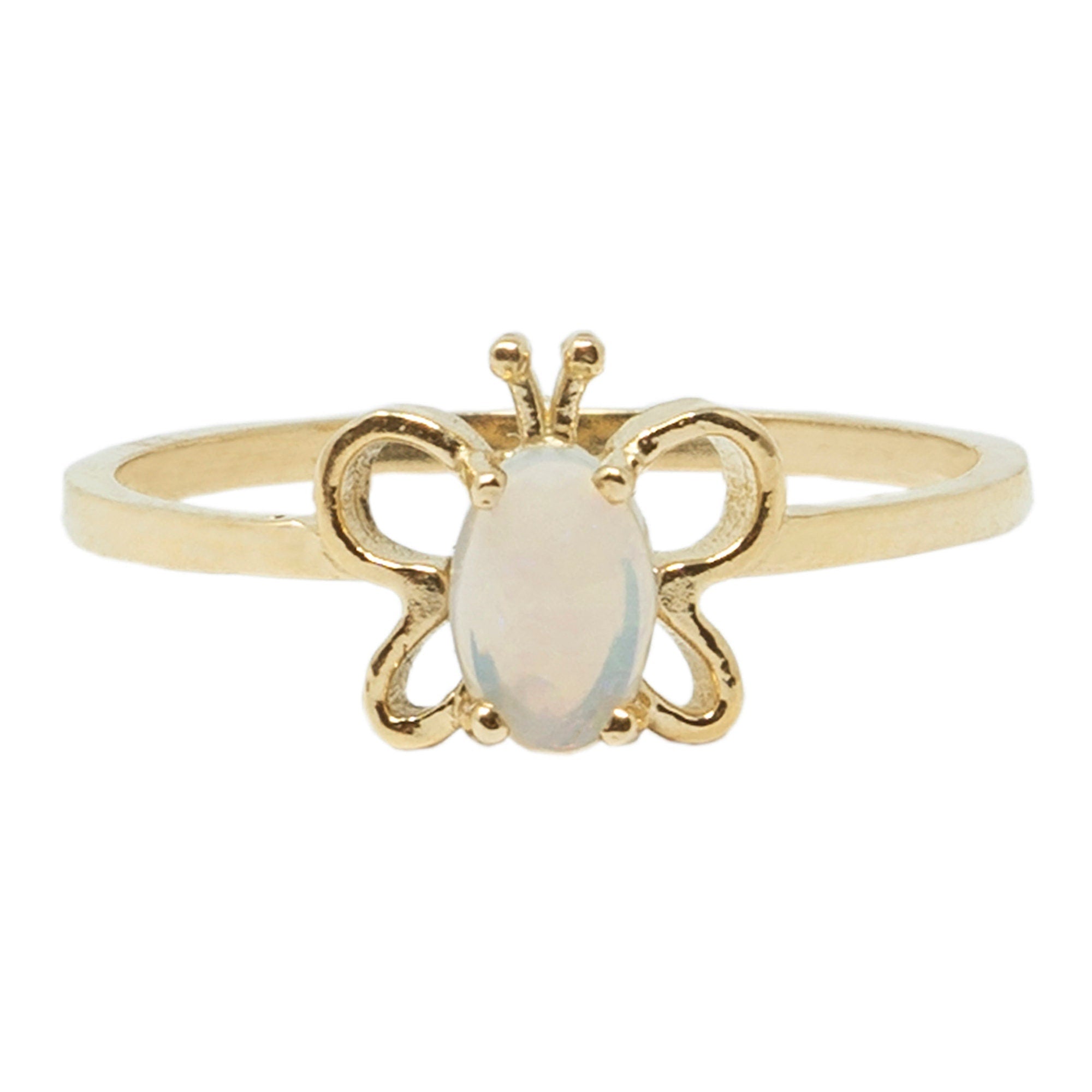 10K Yellow Gold Butterfly Baby Ring With 5x3mm Oval Genuine Gemstone, Ring For Baby, Gift For Baby, Kids Gemstone Ring, Child Gold Ring