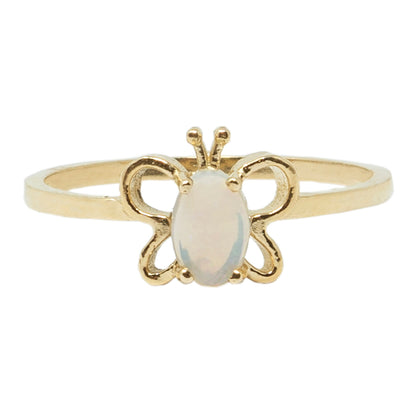 10K Yellow Gold Butterfly Baby Ring With 5x3mm Oval Genuine Gemstone, Ring For Baby, Gift For Baby, Kids Gemstone Ring, Child Gold Ring